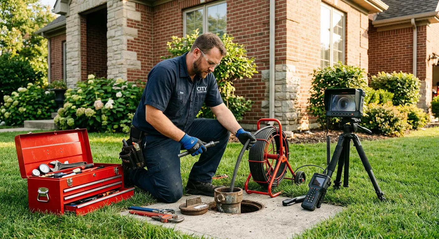 Sewer specialist with camera equipment servicing a cleanout in Torrance