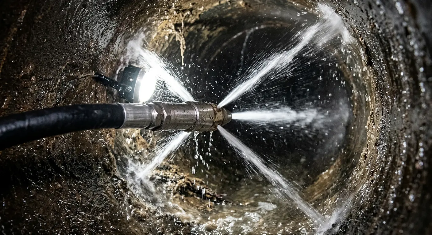 High-pressure hydro jetting nozzle cleaning sewer pipe for Storm Drain Cleaning in Torrance